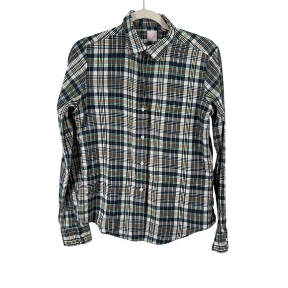 Ann Mashburn Blue Plaid Button Front Shirt Preppy Office Capsole Womens Large - Picture 1 of 6